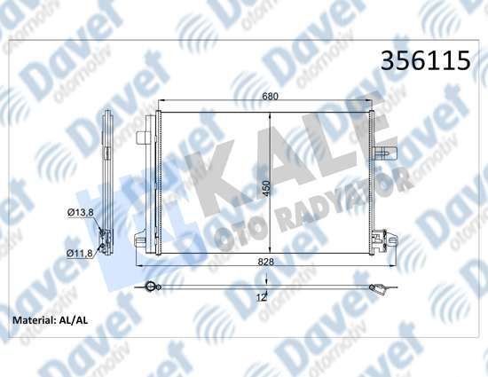 KALE 356115 Klima Radyatoru Volkswagen Transporter Vi Multivan Vi 2.0tdi 15> (12v) Kurutucu Ile (Brazing) (664x450.5x12)